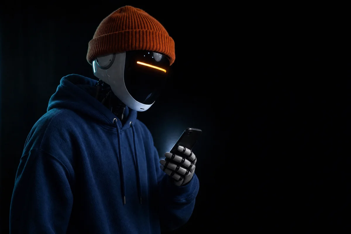 Izzák ve tmě drží telefon